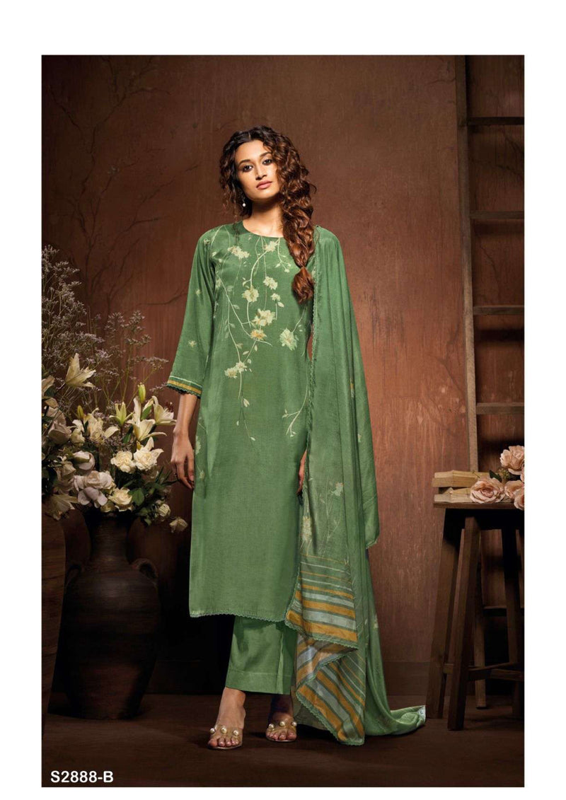 Ganga Fashion Nergui 2888 Bemberg Silk Printed Hand Embroidery Fancy Salwar Kameez
