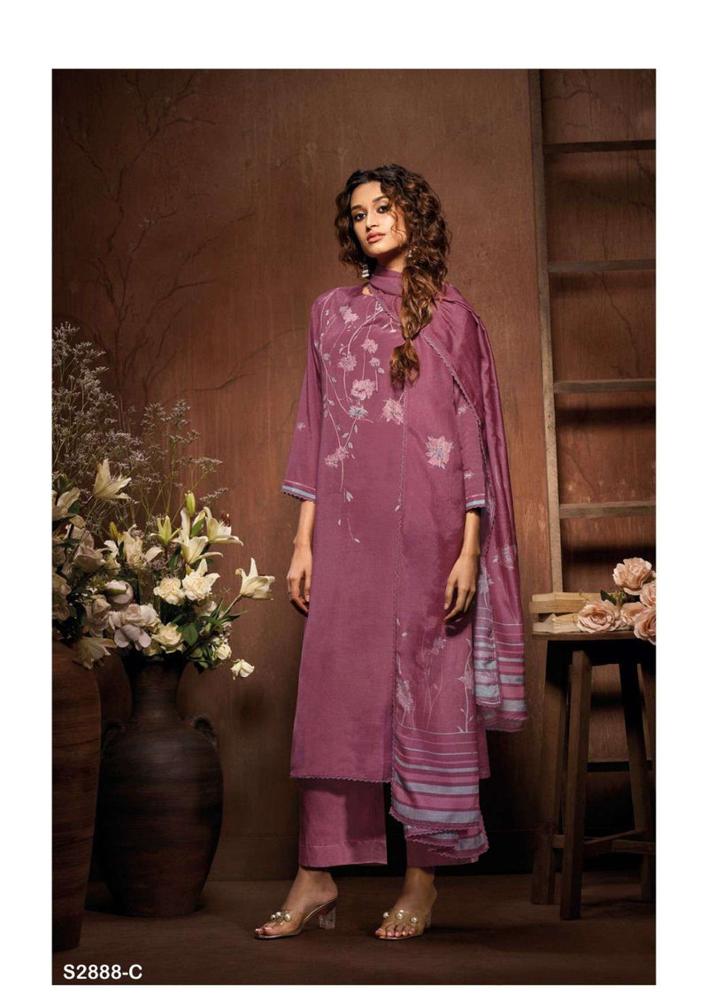 Ganga Fashion Nergui 2888 Bemberg Silk Printed Hand Embroidery Fancy Salwar Kameez