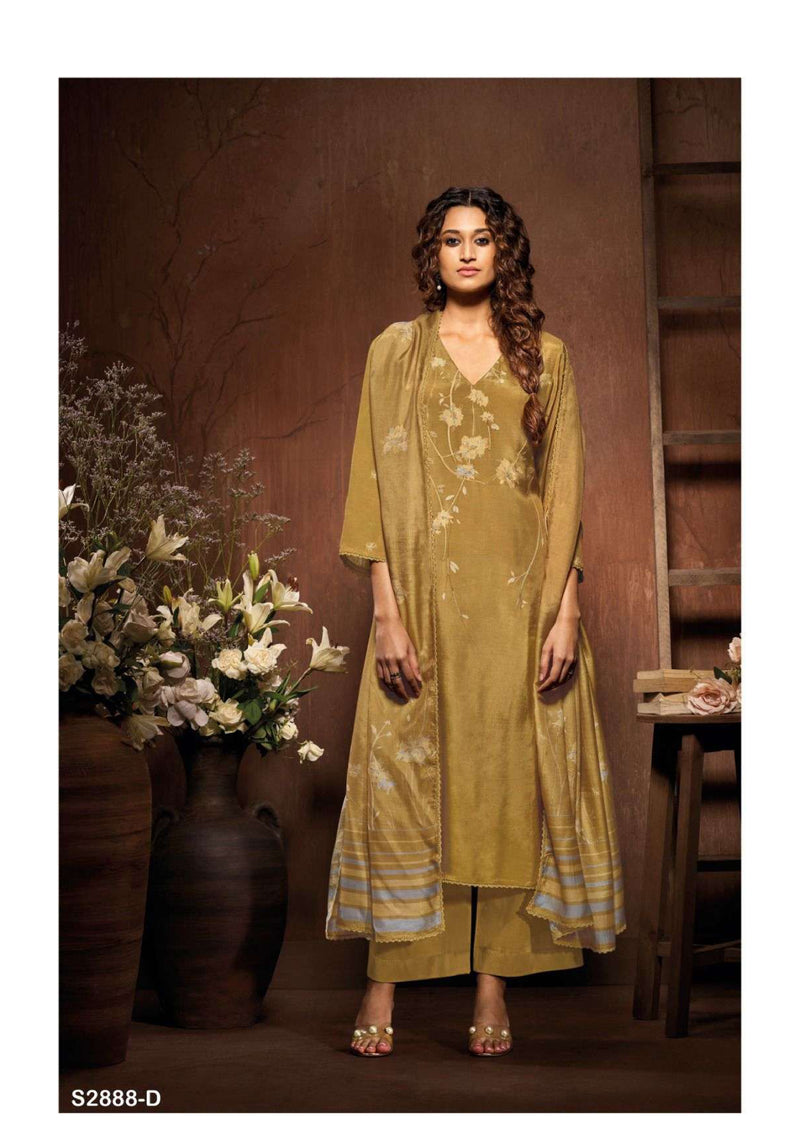 Ganga Fashion Nergui 2888 Bemberg Silk Printed Hand Embroidery Fancy Salwar Kameez