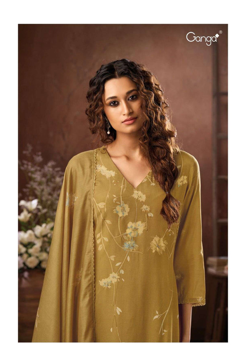 Ganga Fashion Nergui 2888 Bemberg Silk Printed Hand Embroidery Fancy Salwar Kameez