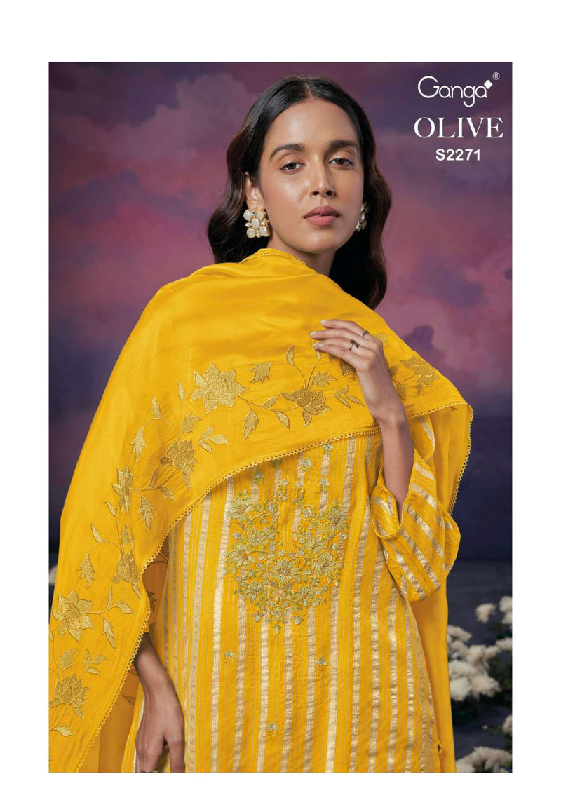 Ganga Fashion Olive 2271 Organza Embroidery Handwork Designer Wedding Wear Salwar Suit