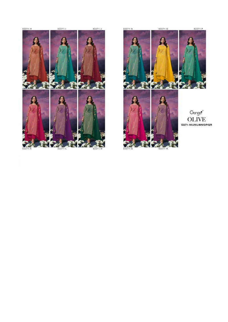 Ganga Fashion Olive 2271 Organza Embroidery Handwork Designer Wedding Wear Salwar Suit