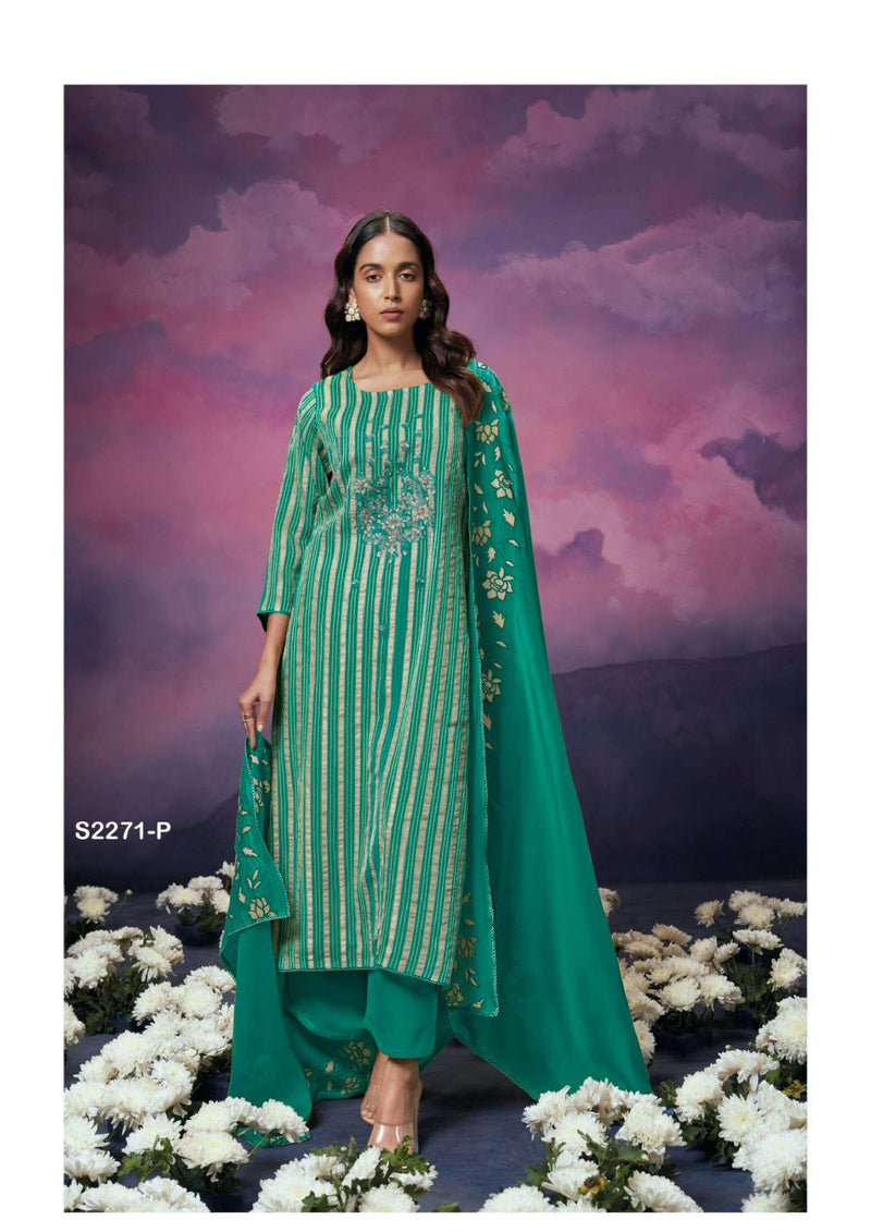 Ganga Fashion Olive 2271 Organza Embroidery Handwork Designer Wedding Wear Salwar Suit