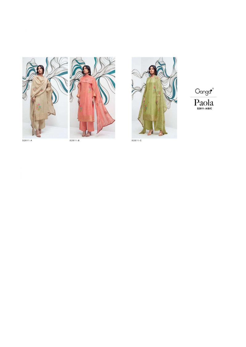 Ganga Fashion Paola 2611 Organza Silk Handwork Designer Salwar Suit