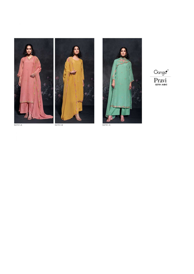Ganga Fashion Pravi 2751 Organza Silk Embroidery Designer Salwar Suit
