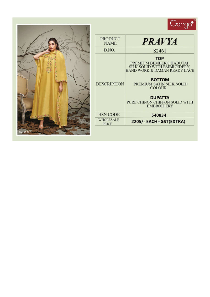 Ganga Fashion Pravya 2461 Bemberg Silk Embroidery Handwork Fancy Salwar Kameez