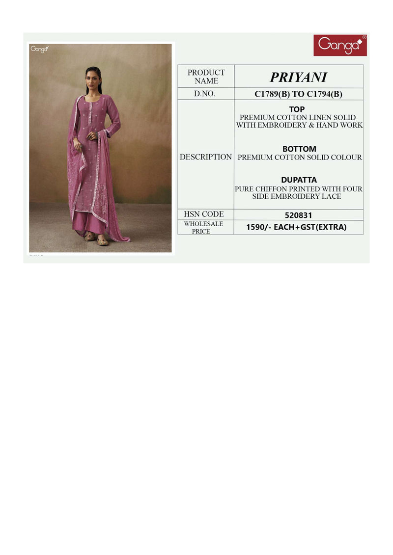 Ganga Fashion Priyani Cotton Linen Designer Salwar Kameez