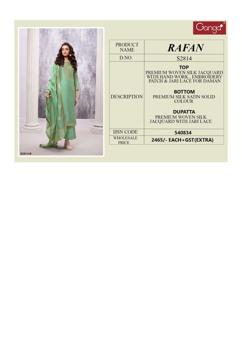 Ganga Fashion Rafan 2814 Silk Jacquard Embroidery Patch Designer Salwar Suit