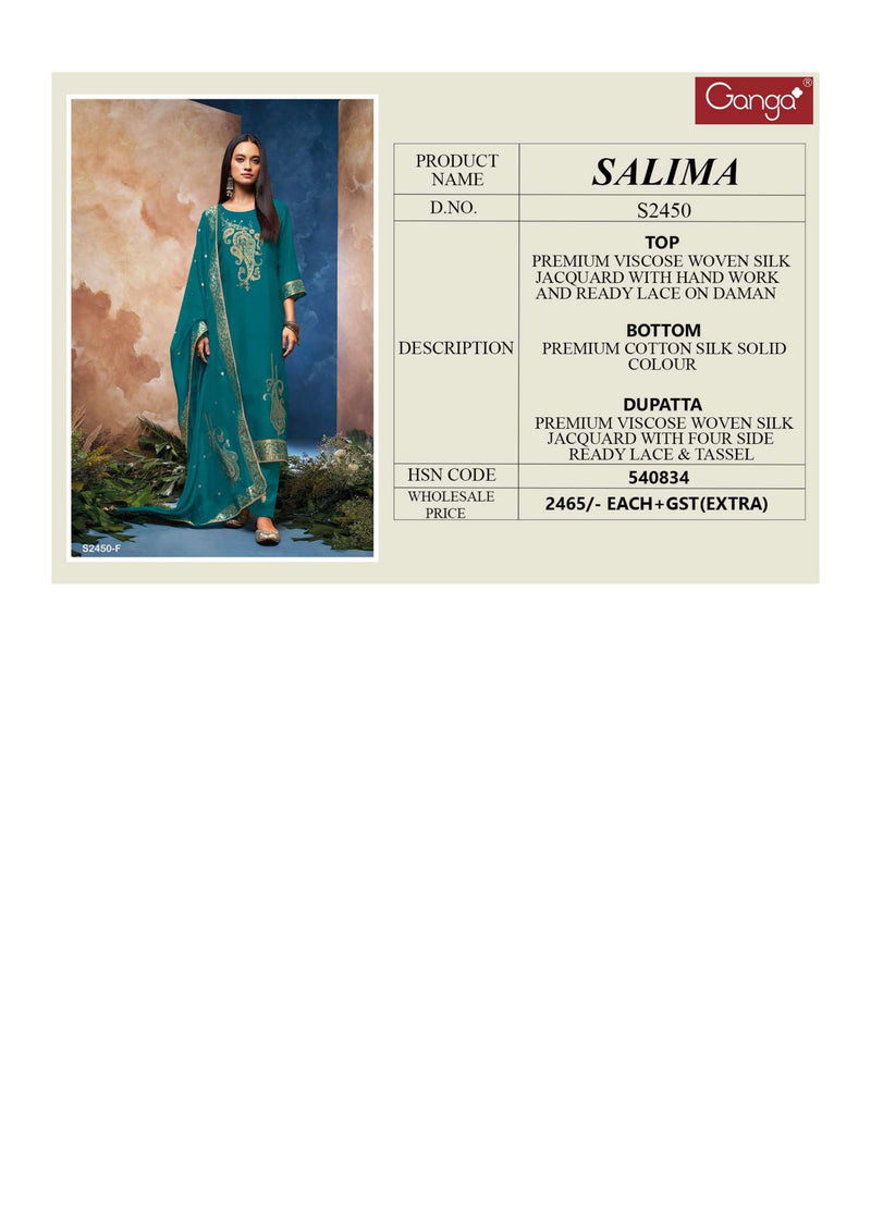 Ganga Fashion Salima 2450 Silk Jacquard Festival Wear Designer Salwar Kameez