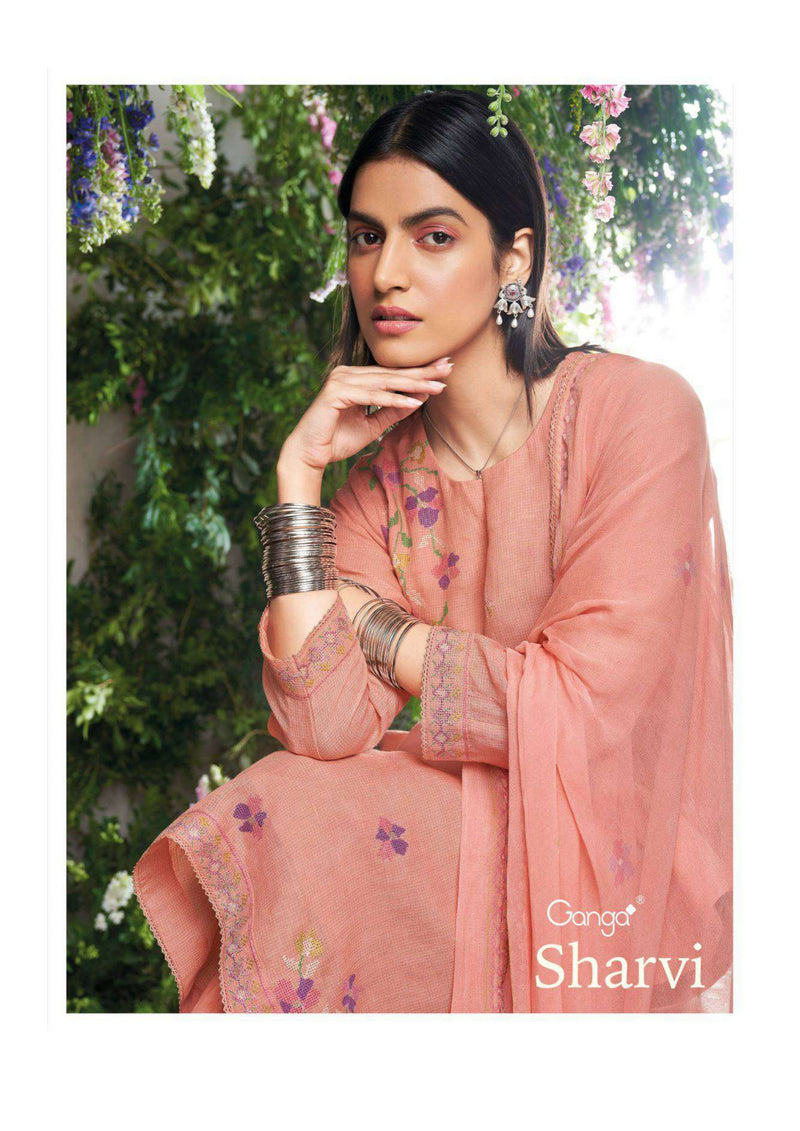 Ganga Fashion Sharvi Cotton Linen Printed  Embroidery Salwar Kameez