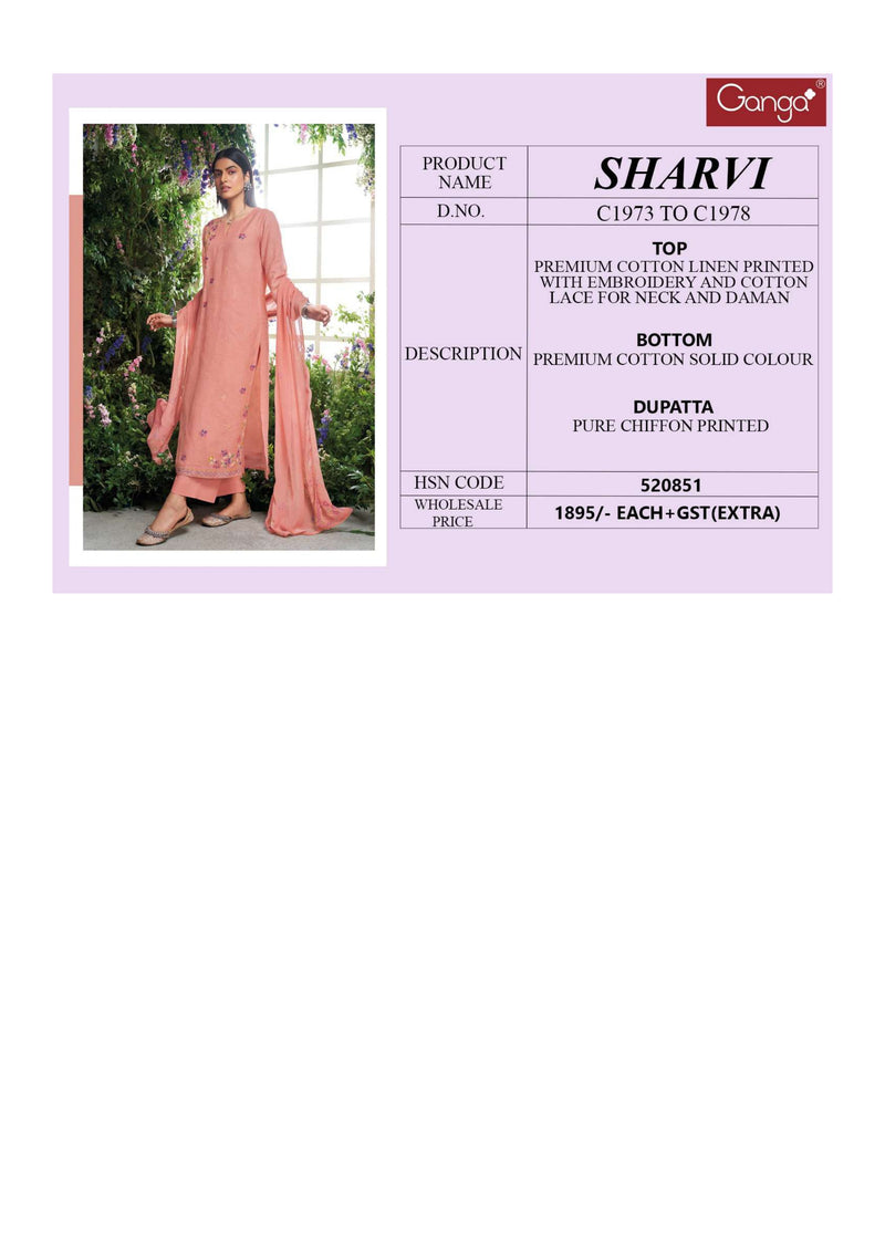 Ganga Fashion Sharvi Cotton Linen Printed  Embroidery Salwar Kameez