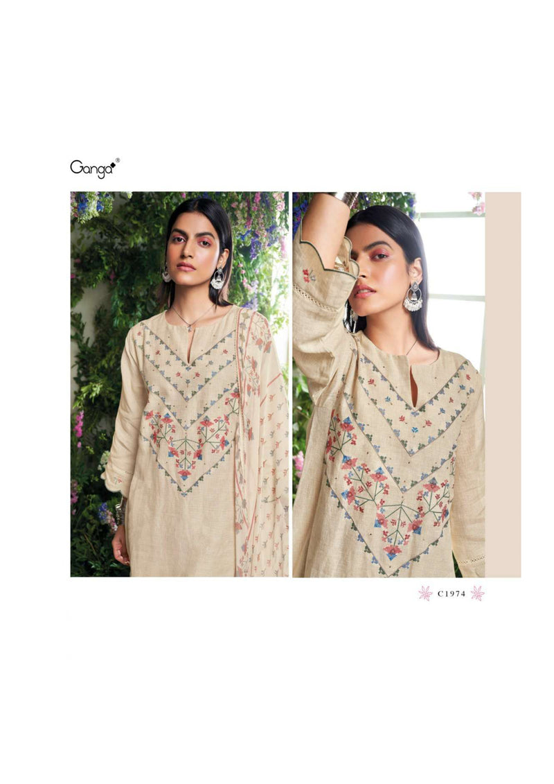 Ganga Fashion Sharvi Cotton Linen Printed  Embroidery Salwar Kameez
