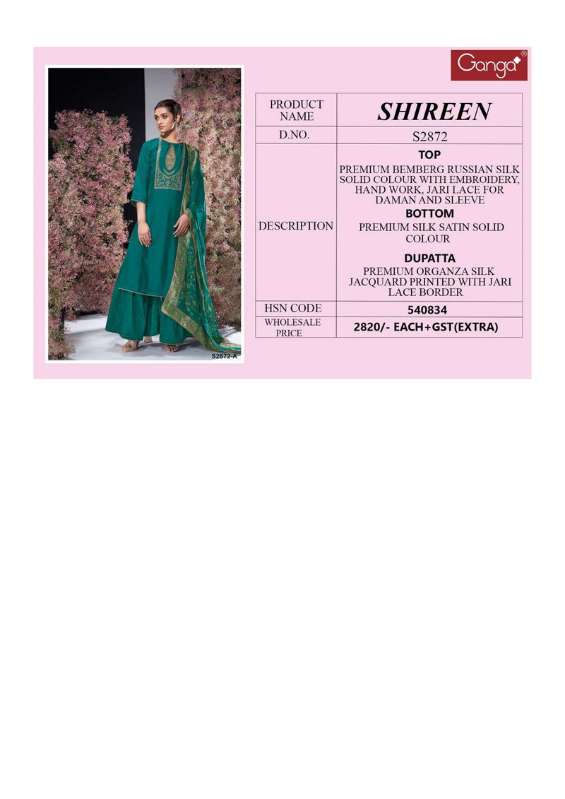 Ganga Fashion Shireen 2872 Bemberg Russian Silk Wedding Wear Salwar Suit