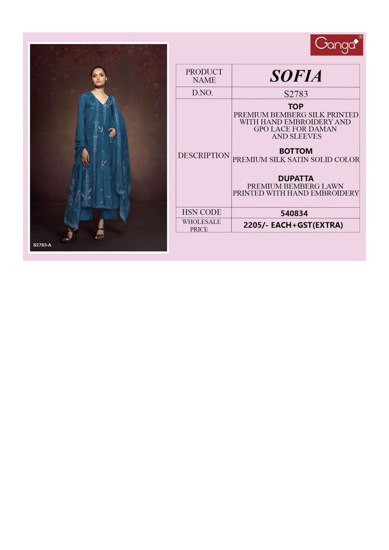 Ganga Fashion Sofia 2783 Bemberg Silk Printed Party Wear Salwar Suit