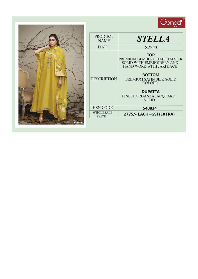 Ganga Fashion Stella 2243 New Silk Embroidery Hand Work Designer Salwar Kameez