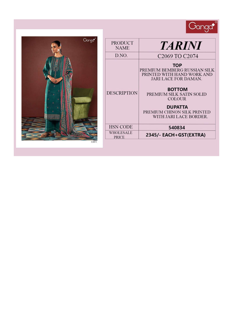 Ganga Fashion Tarini  Bemberg Russian Silk Printed Casual Wear Salwar Kameez