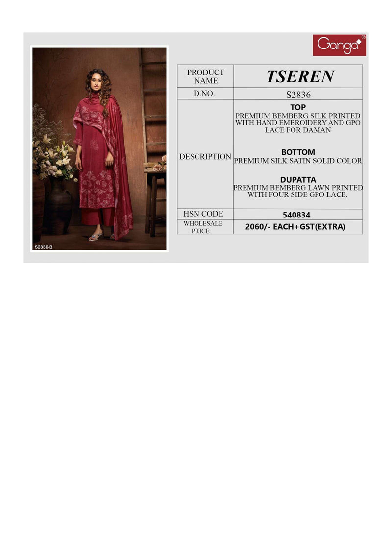 Ganga Fashion Tseren 2836 Bemberg Silk Printed Party Wear Salwar Suit