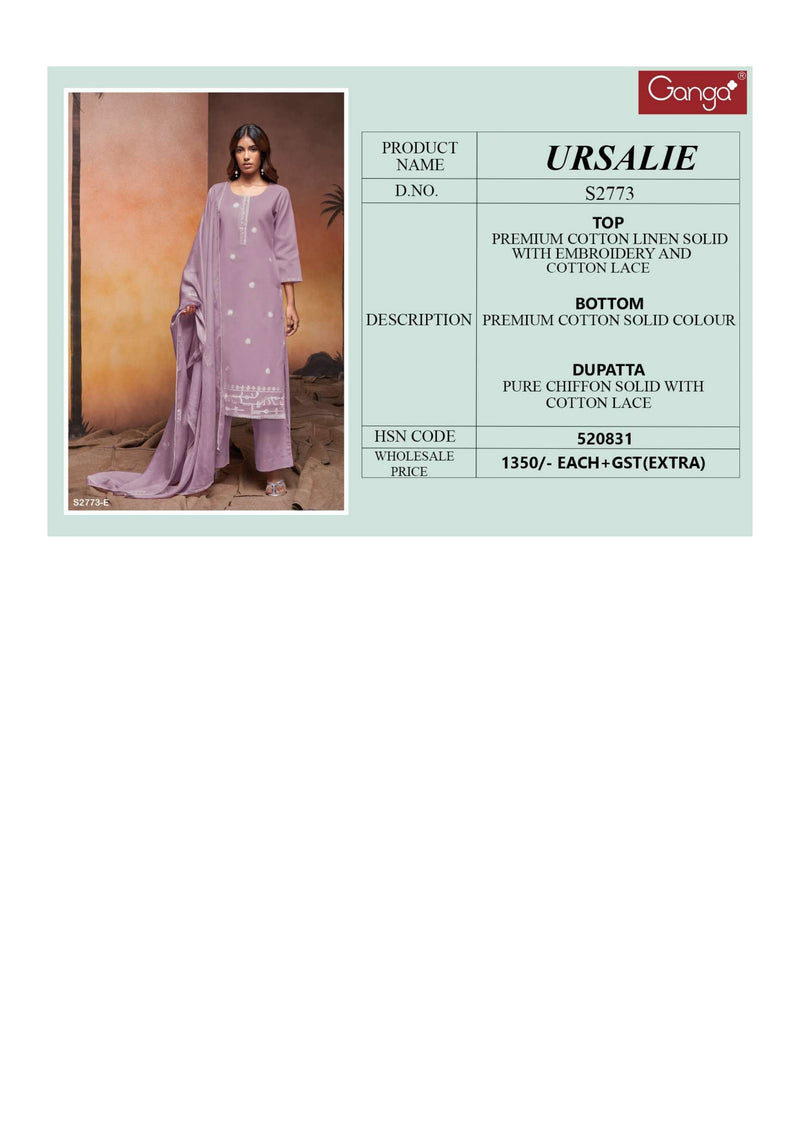 Ganga Fashion Ursalie 2773 Cotton Embroidery Work Designer Salwar Suit