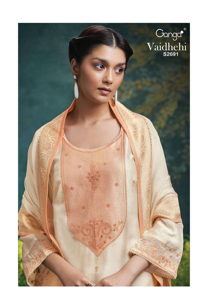 Ganga Fashion Vaidhehi 2691 Russian Silk Embroidery Handwork Party Wear Salwar Suit