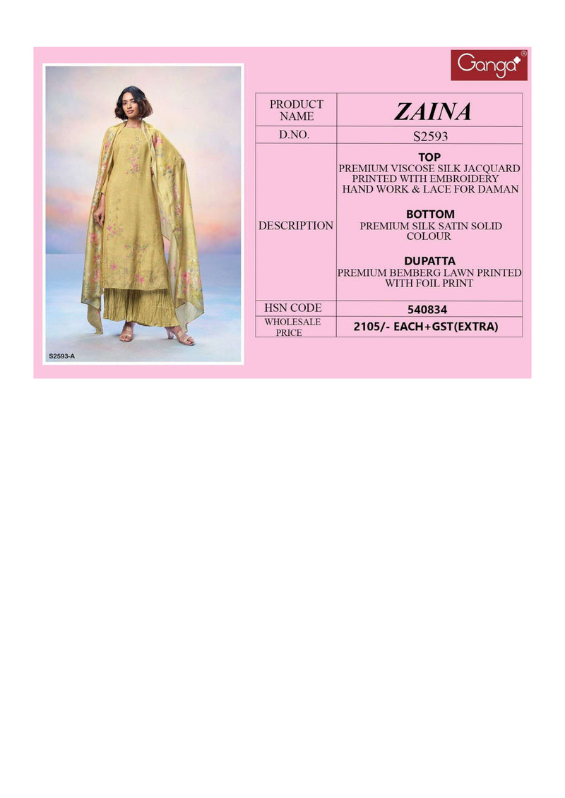 Ganga Fashion Zaina 2593 Silk Jacquard Designer Salwar Kameez