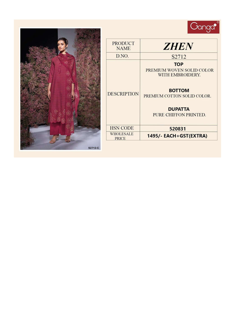 Ganga Fashion Zhen 2712 Woven Embroidery Designer Salwar Kameez