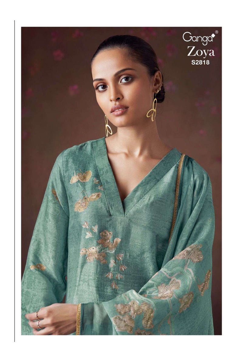 Ganga Fashion Zoya 2818 Bemberg Russian Silk  Printed Hand Embroidery Salwar Suit