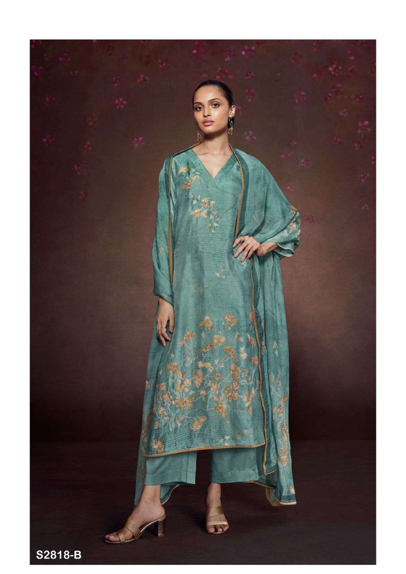 Ganga Fashion Zoya 2818 Bemberg Russian Silk  Printed Hand Embroidery Salwar Suit