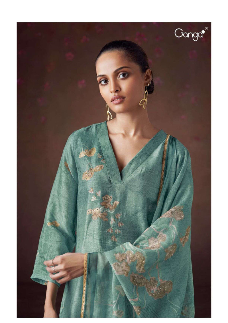 Ganga Fashion Zoya 2818 Bemberg Russian Silk  Printed Hand Embroidery Salwar Suit