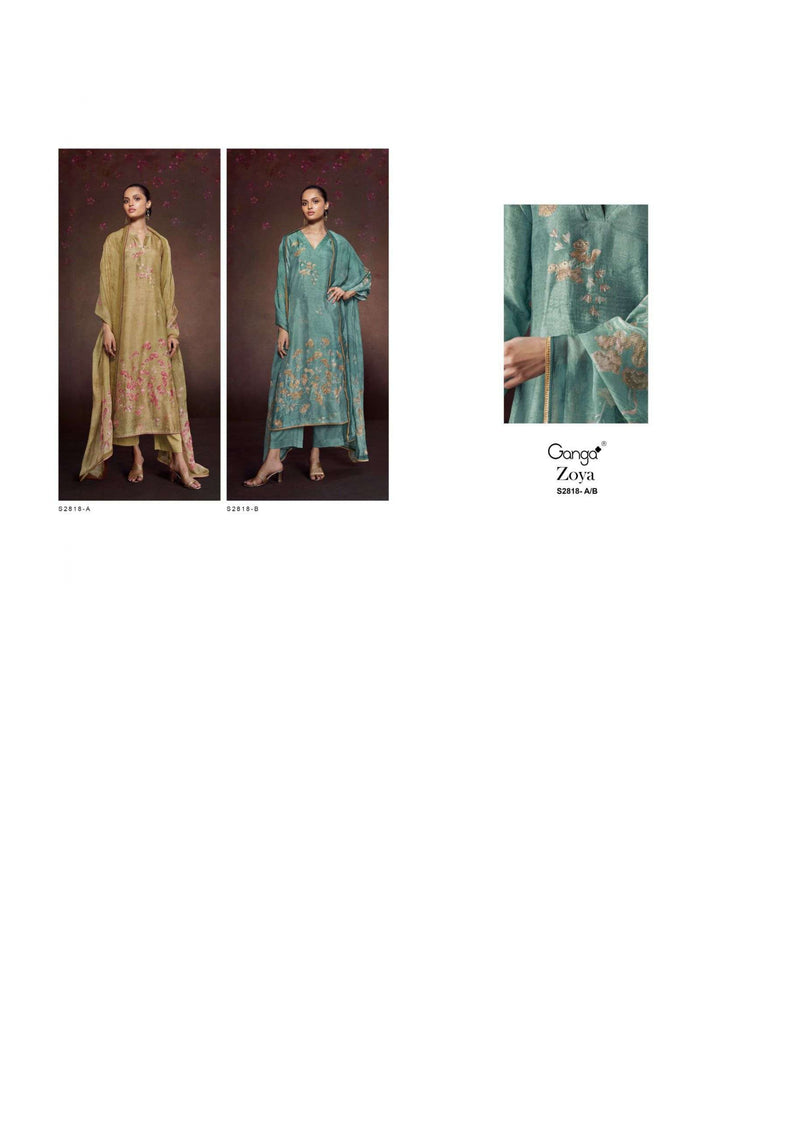 Ganga Fashion Zoya 2818 Bemberg Russian Silk  Printed Hand Embroidery Salwar Suit