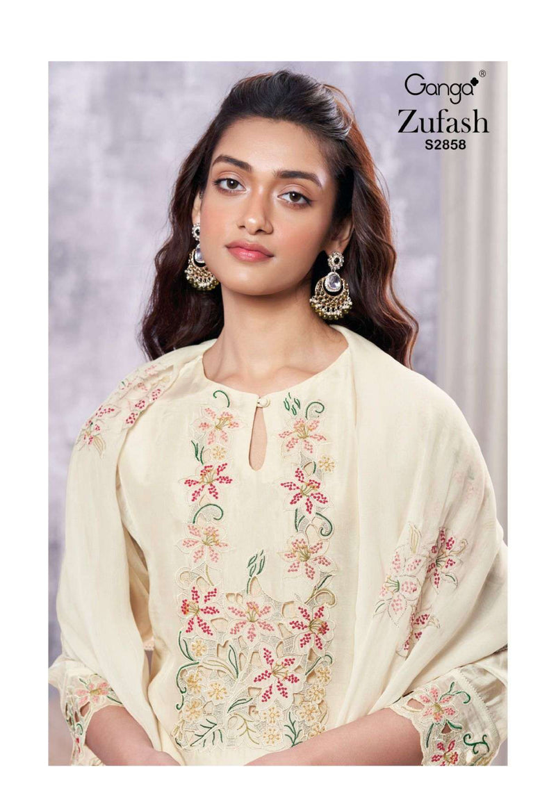 Ganga Fashion Zufash 2858 Silk Satin Solid Embroidery Fancy Salwar Suit