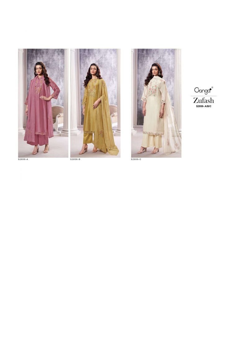 Ganga Fashion Zufash 2858 Silk Satin Solid Embroidery Fancy Salwar Suit