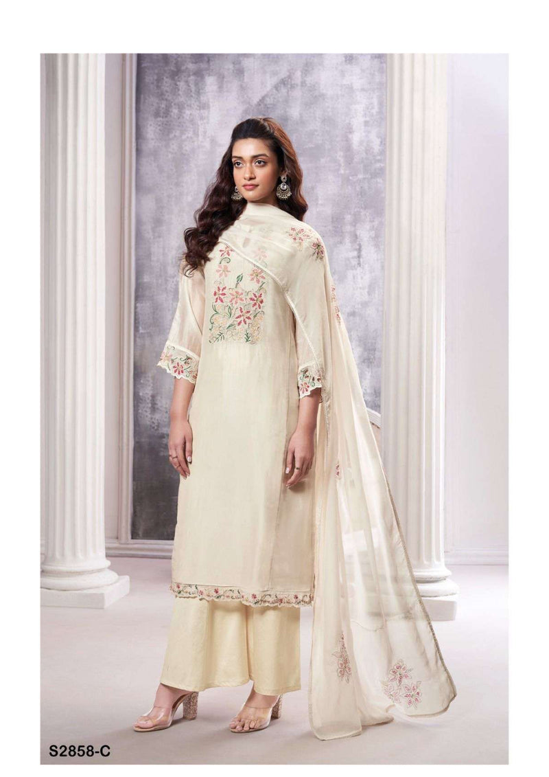 Ganga Fashion Zufash 2858 Silk Satin Solid Embroidery Fancy Salwar Suit