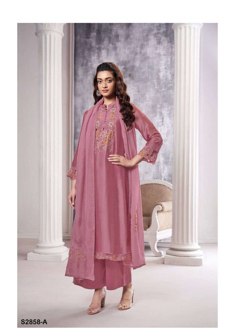 Ganga Fashion Zufash 2858 Silk Satin Solid Embroidery Fancy Salwar Suit