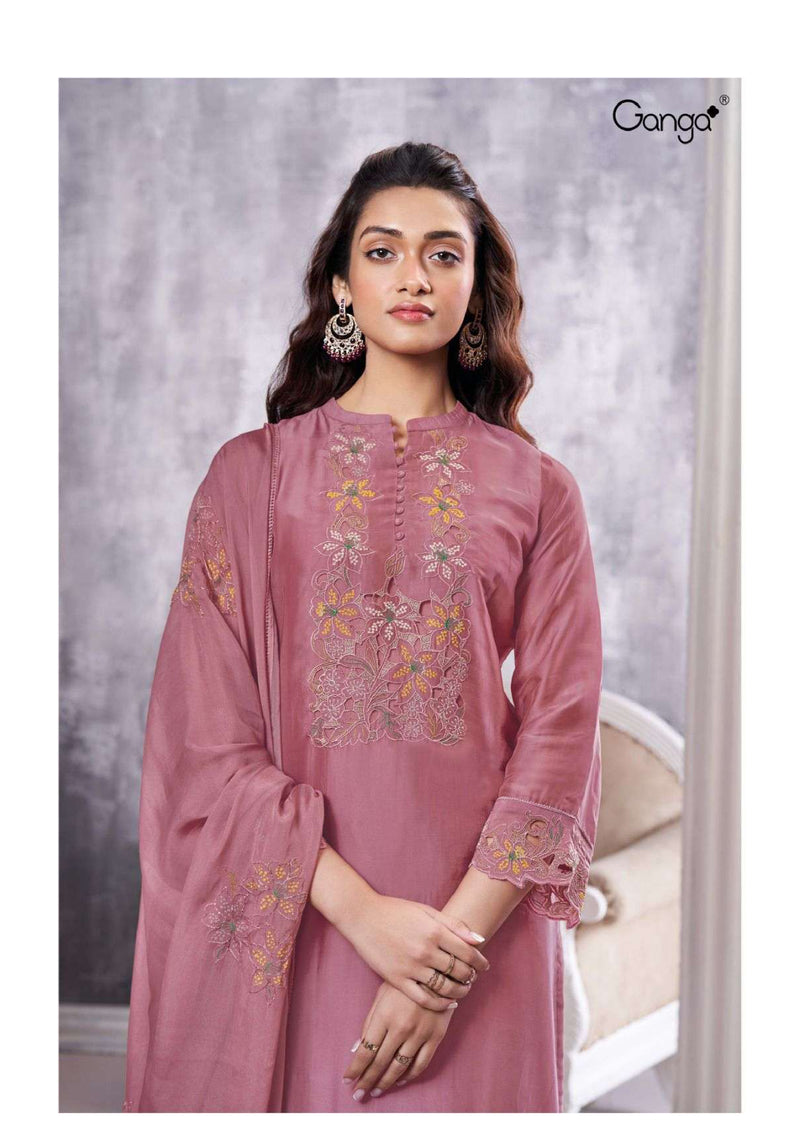 Ganga Fashion Zufash 2858 Silk Satin Solid Embroidery Fancy Salwar Suit