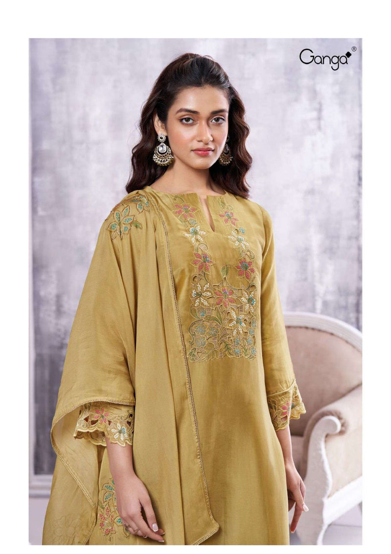 Ganga Fashion Zufash 2858 Silk Satin Solid Embroidery Fancy Salwar Suit