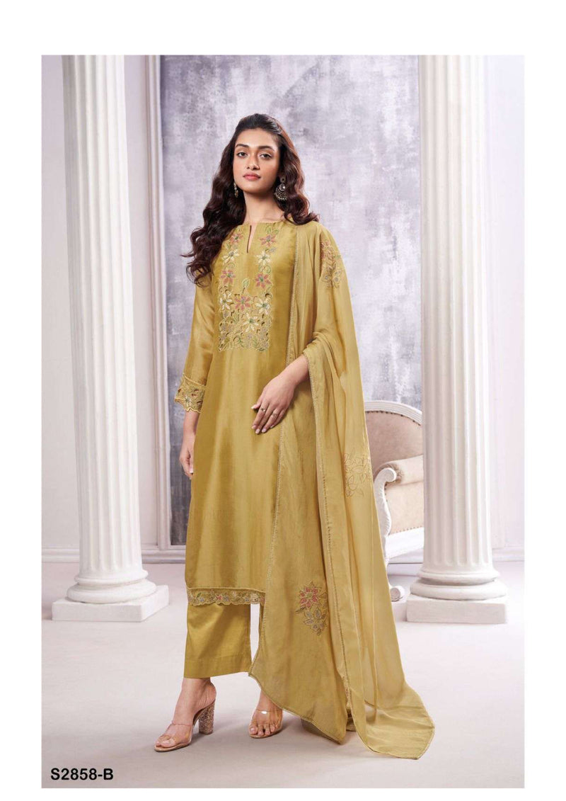Ganga Fashion Zufash 2858 Silk Satin Solid Embroidery Fancy Salwar Suit