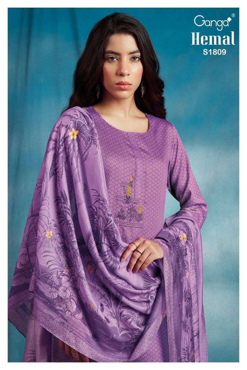 Ganga Hemal 1809 Fancy Printed With Work Cotton Silk Ladies Suits Material
