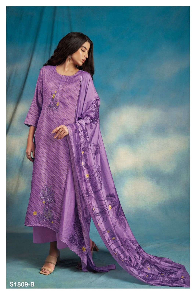 Ganga Hemal 1809 Fancy Printed With Work Cotton Silk Ladies Suits Material