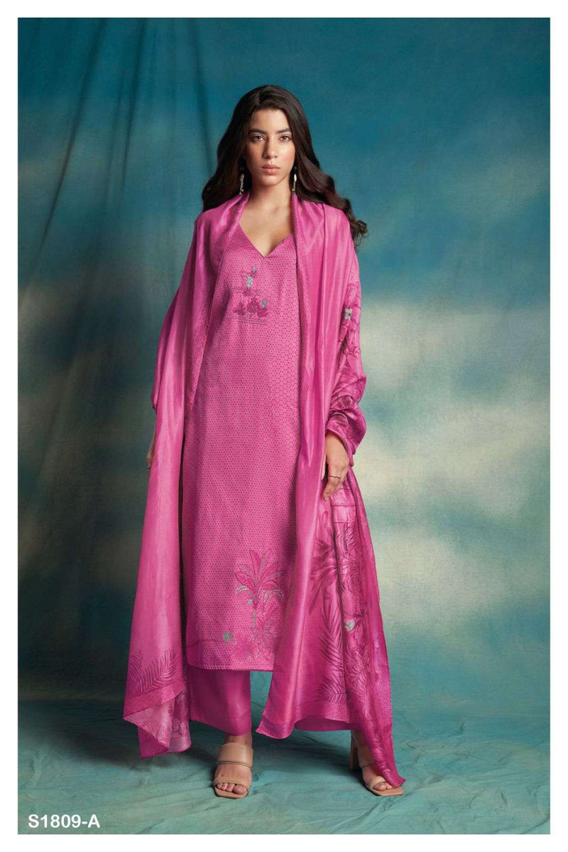 Ganga Hemal 1809 Fancy Printed With Work Cotton Silk Ladies Suits Material