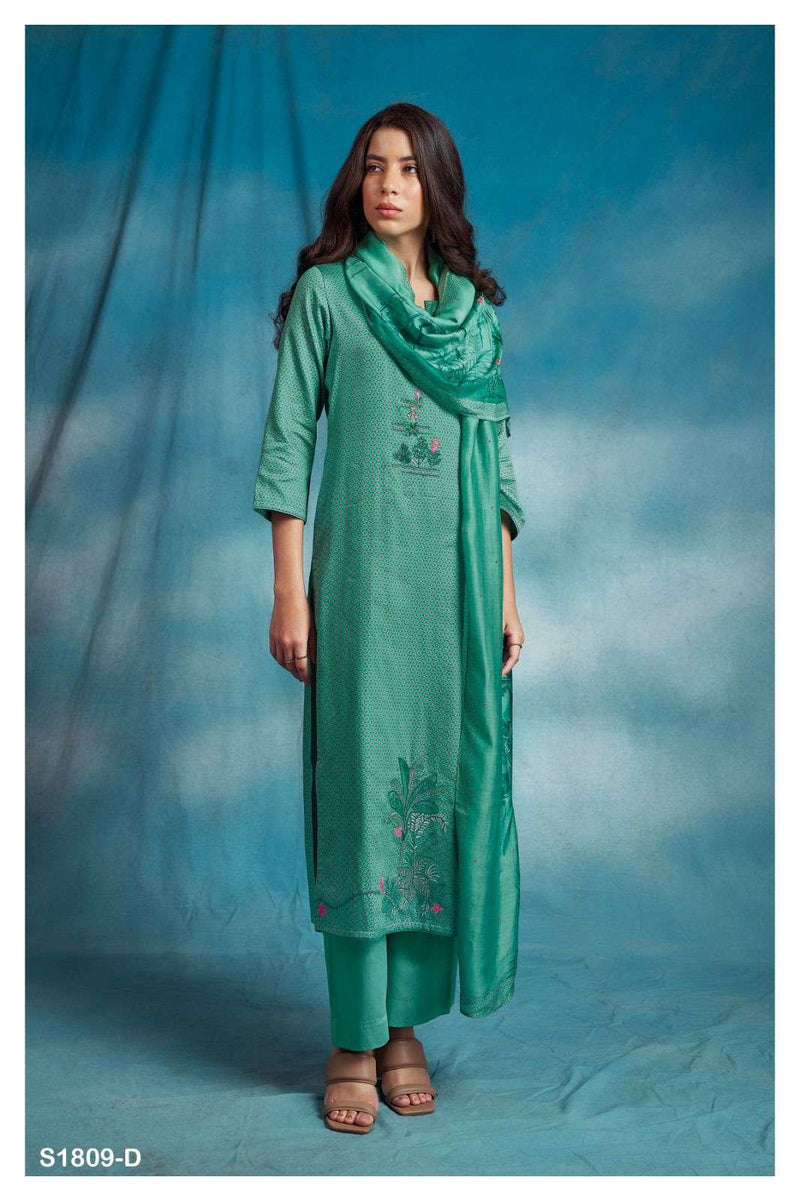 Ganga Hemal 1809 Fancy Printed With Work Cotton Silk Ladies Suits Material