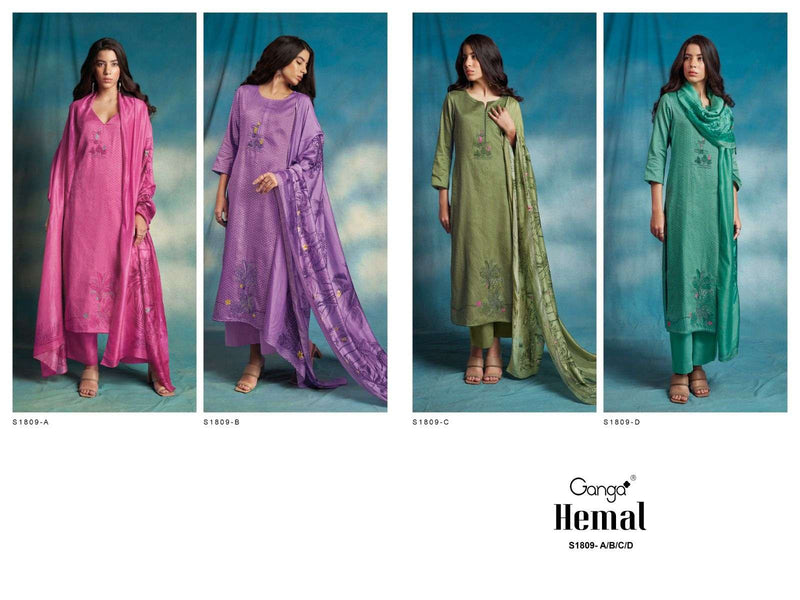 Ganga Hemal 1809 Fancy Printed With Work Cotton Silk Ladies Suits Material