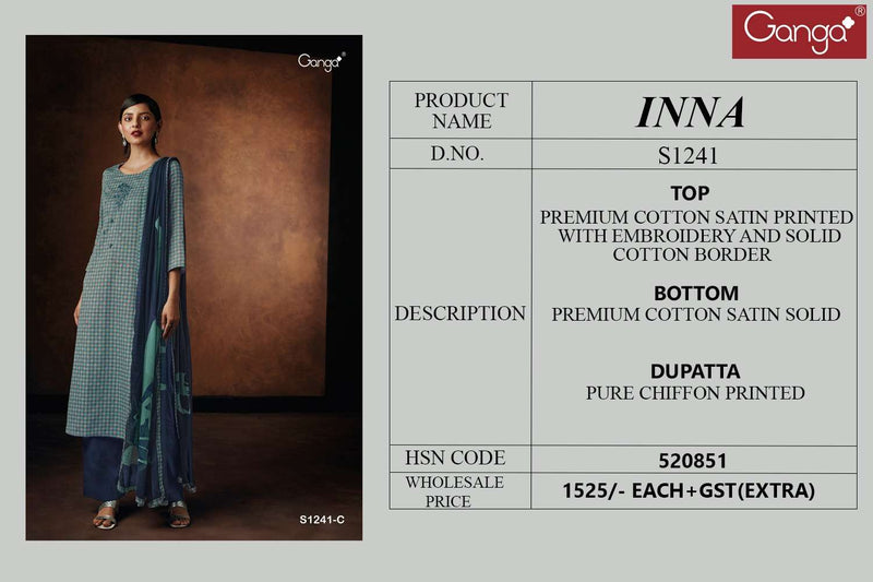 Ganga Inna 1241 Amazing Cotton Satin Printed Salwar Kameez Materials