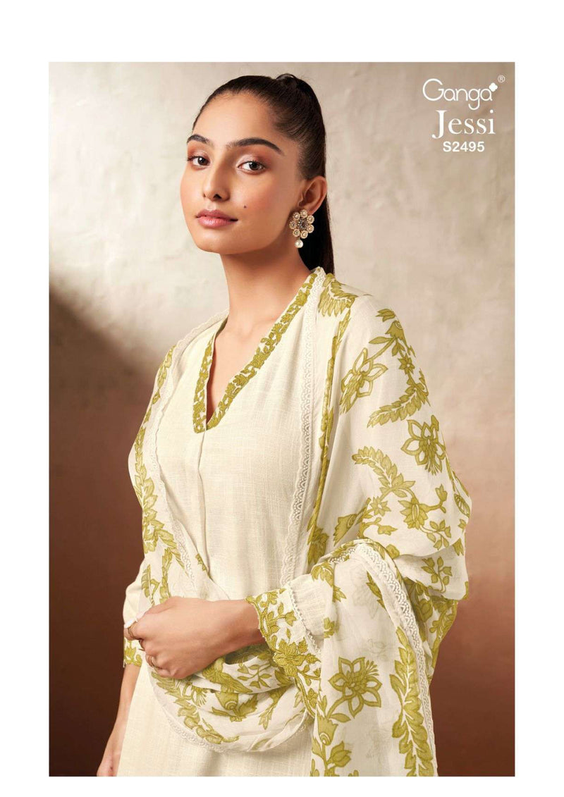 Ganga Fashion Jessi 2495 Cotton Linen Embroidered Salwar Suit