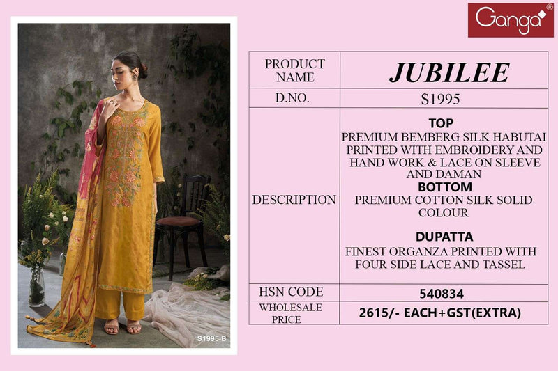 Ganga Jubilee 1995 Premium Silk Printed With Work Salwar Suits Collection