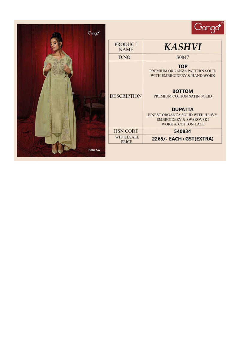 Ganga Fashion Kashvi 847 Organza Solid Embroidery Designer Salwar Suit