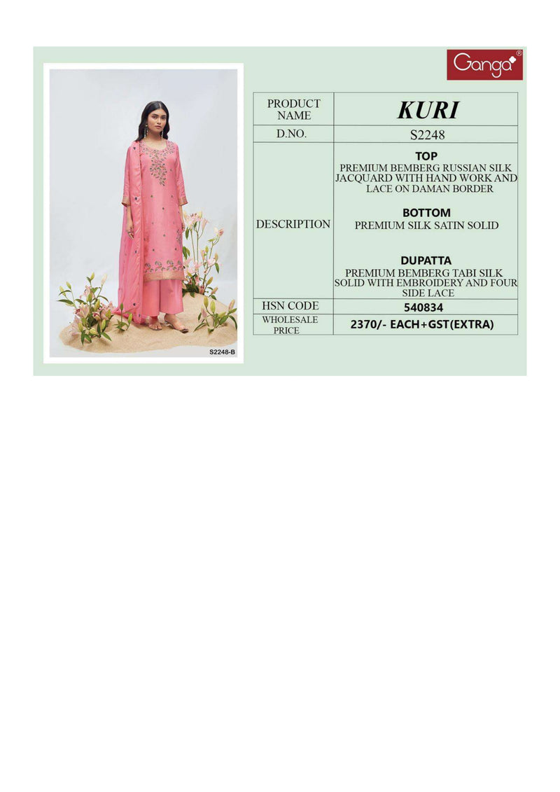 Ganga Fashion Kuri 2248 Silk Jacquard Handwork Heavy Designer Salwar Suit
