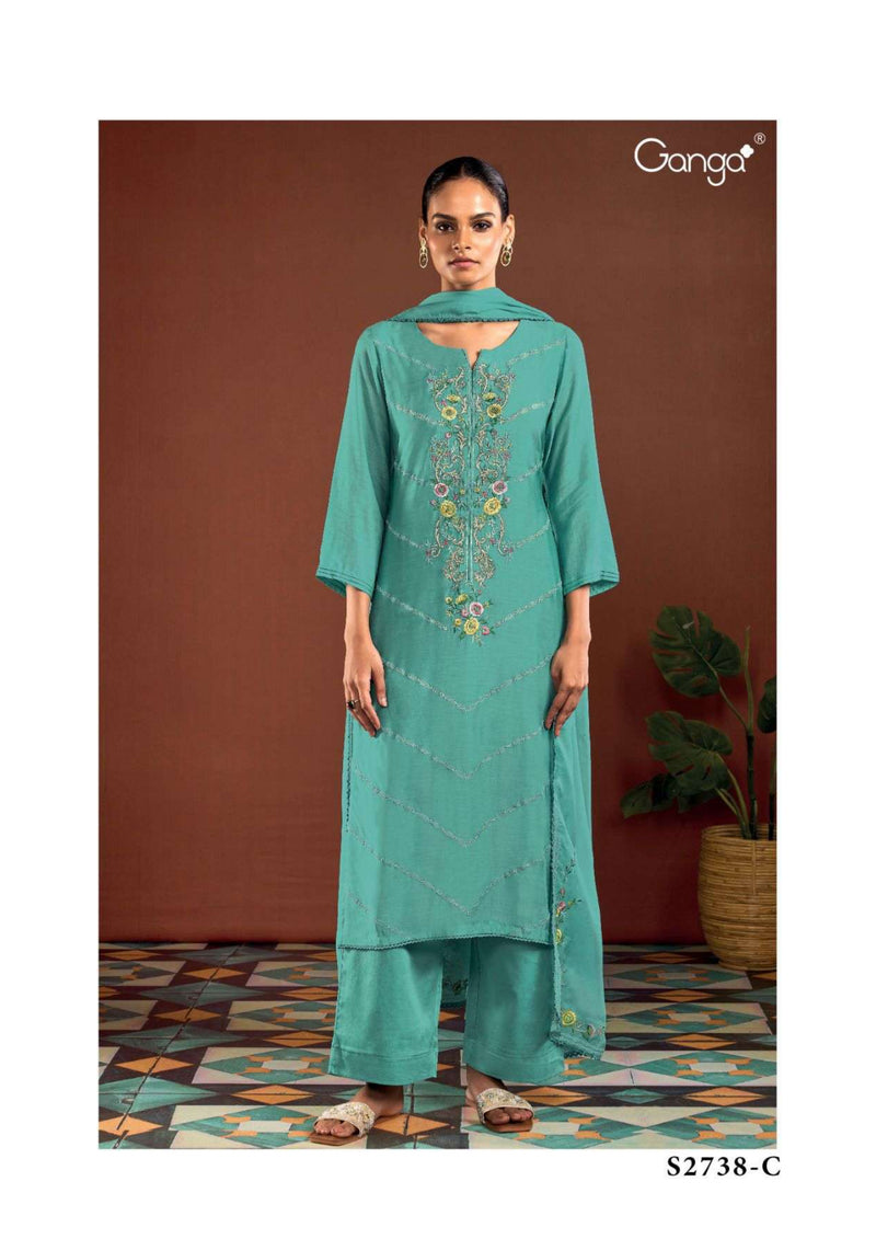 Ganga Fashion Larah 2738 Bemberg Silk Embroidery Designer Salwar Suit