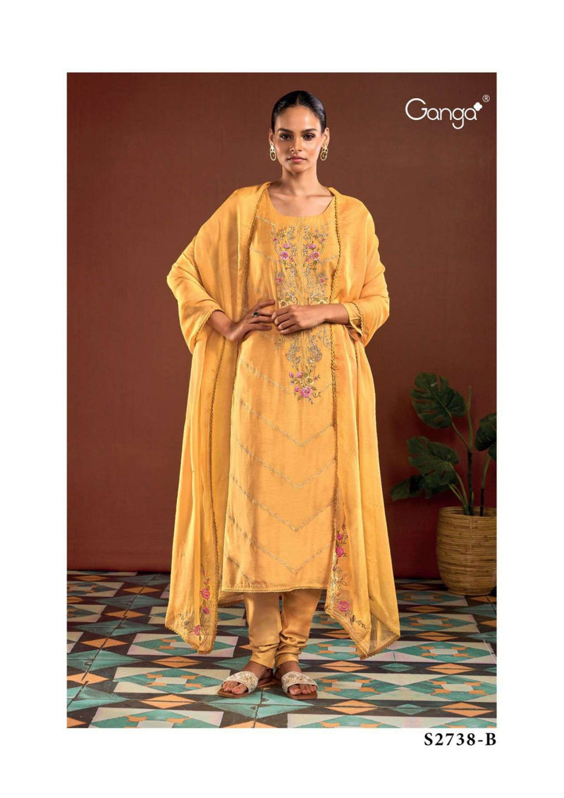 Ganga Fashion Larah 2738 Bemberg Silk Embroidery Designer Salwar Suit