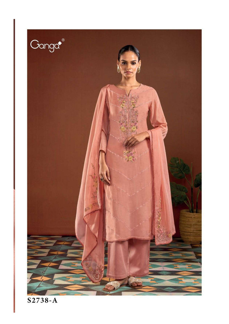 Ganga Fashion Larah 2738 Bemberg Silk Embroidery Designer Salwar Suit