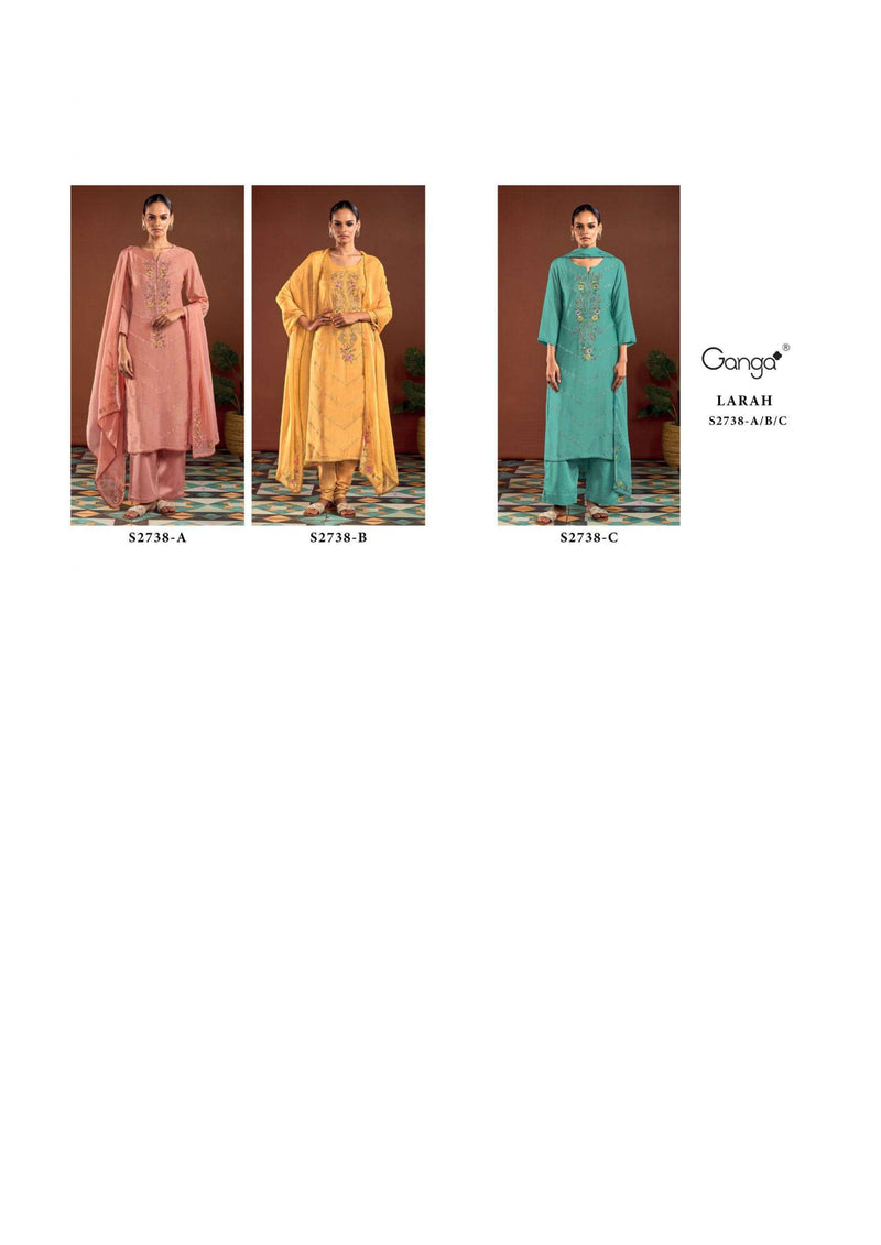 Ganga Fashion Larah 2738 Bemberg Silk Embroidery Designer Salwar Suit